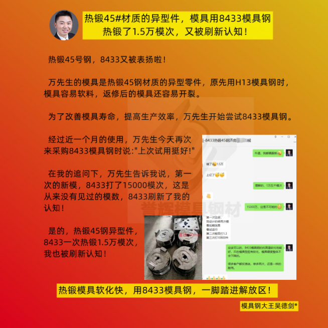 熱鍛模具怎么減少開(kāi)裂?用譽(yù)輝8433模具鋼根治,比吃紅燒肉還香! 熱鍛模具怎么減少開(kāi)裂?用譽(yù)輝8433模具鋼根治,比吃紅燒肉還香!